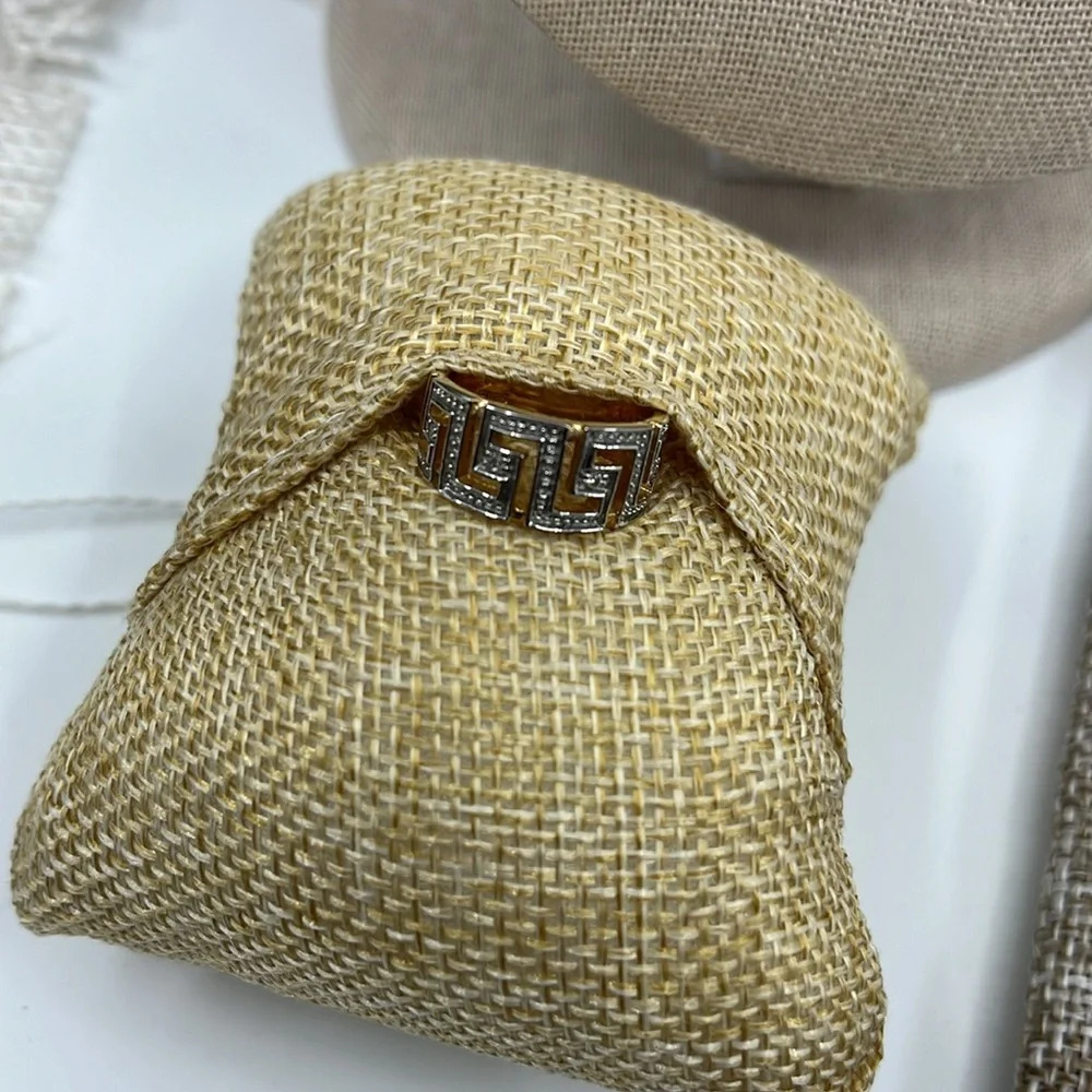 Signed SETA Vintage Greek Key Two-Tone Gold Silver CZ Band Ring Size 5 - Picture 14 of 16